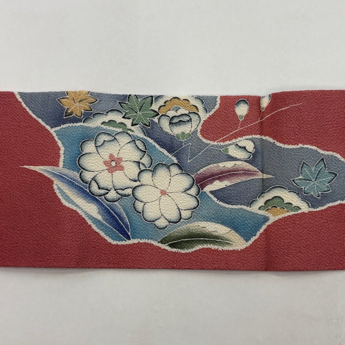 美品】 名古屋帯 秀品 草花 霞 縮緬 ピンク 正絹｜中古・古着