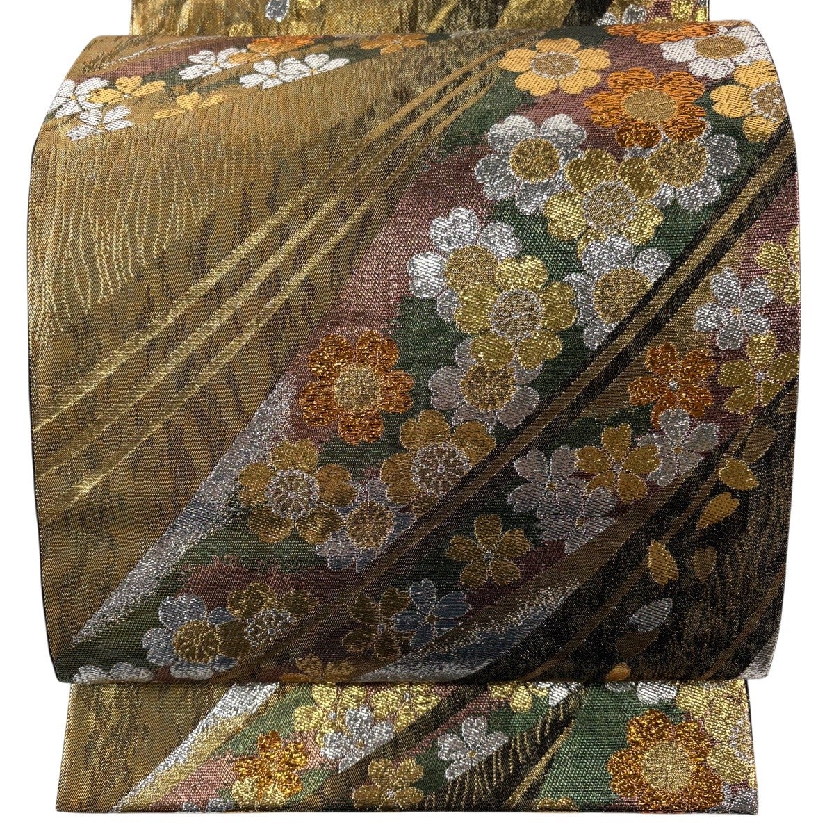 袋帯 美品 名品 薔薇 花びら ビロード 箔 黒 六通 正絹|中古・古着