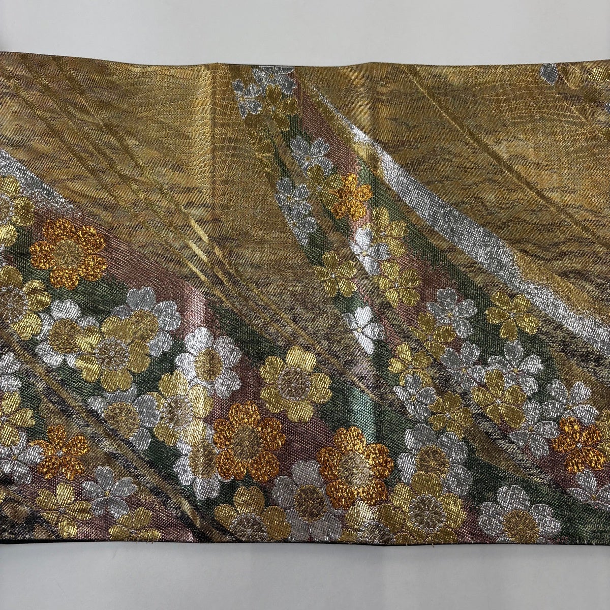 袋帯 秀品 桜 花びら 箔 金茶 六通 正絹｜中古・古着・リサイクル着物