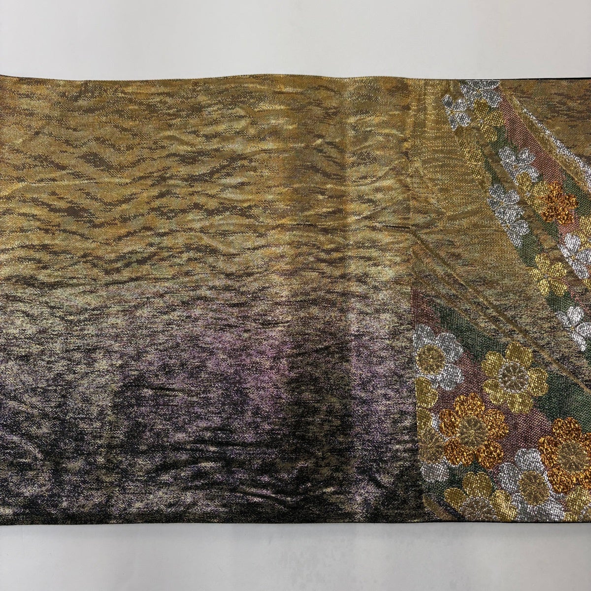 袋帯 秀品 桜 花びら 箔 金茶 六通 正絹｜中古・古着・リサイクル着物