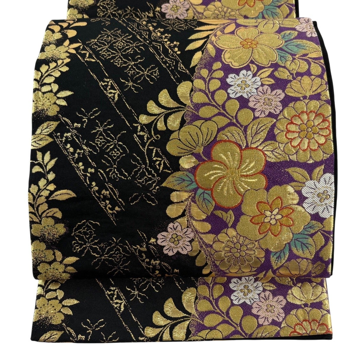 美品】 袋帯 秀品 草花 箔 金糸 黒 六通 正絹｜中古・古着・リサイクル