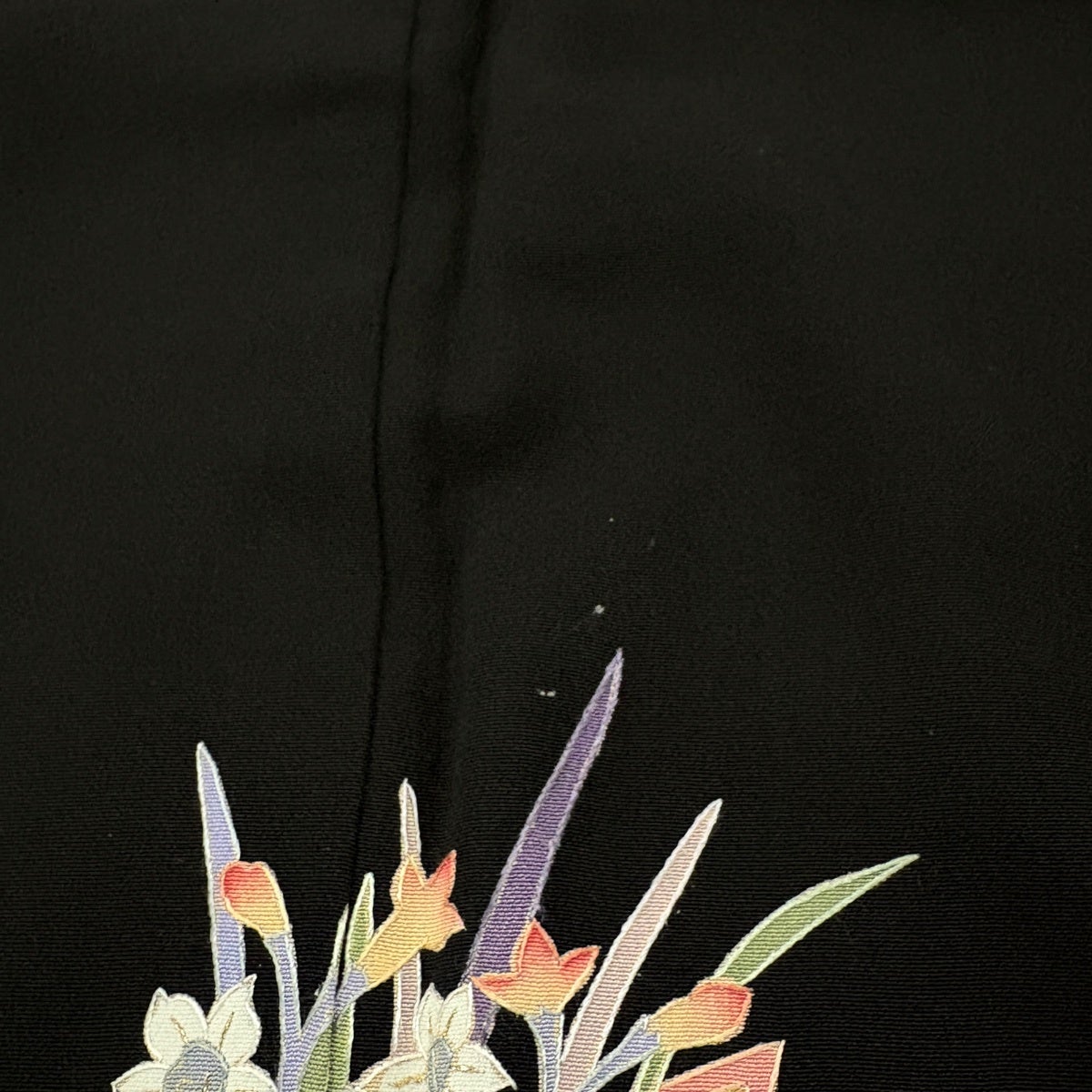 黒留袖 身丈159cm 裄丈64cm M 袷 花扇 鶴 刺繍 金糸 黒 正絹 秀品