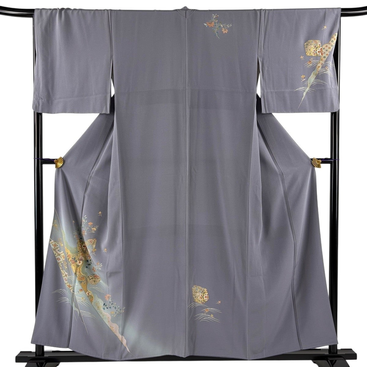 付下げ 身丈158cm 裄丈66.5cm M 袷 花唐草 金糸 金彩 黄土色 正絹 秀品
