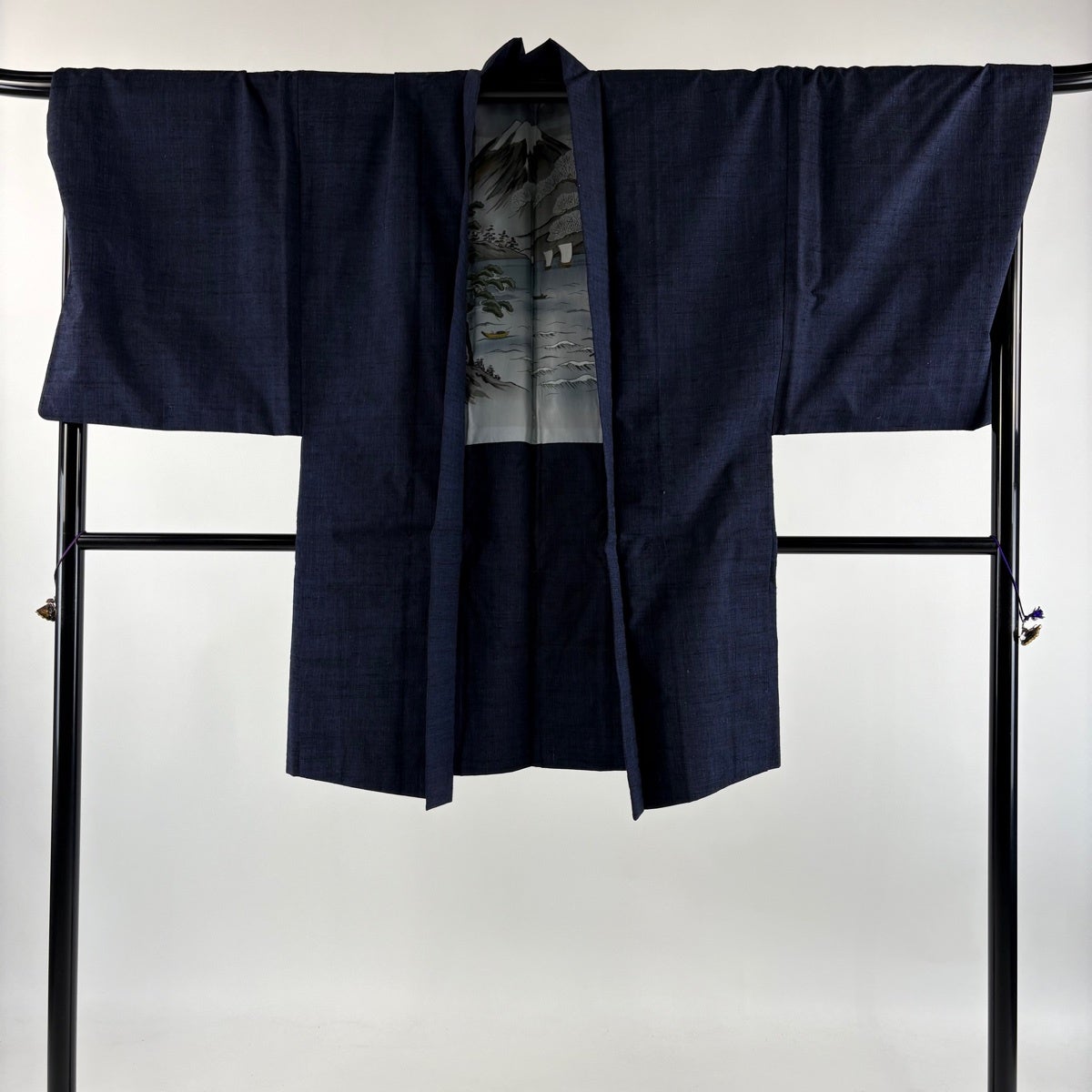 美品】 男着物 身丈150cm 裄丈72.5cm L 袷 アンサンブル 紬 紺色 正絹
