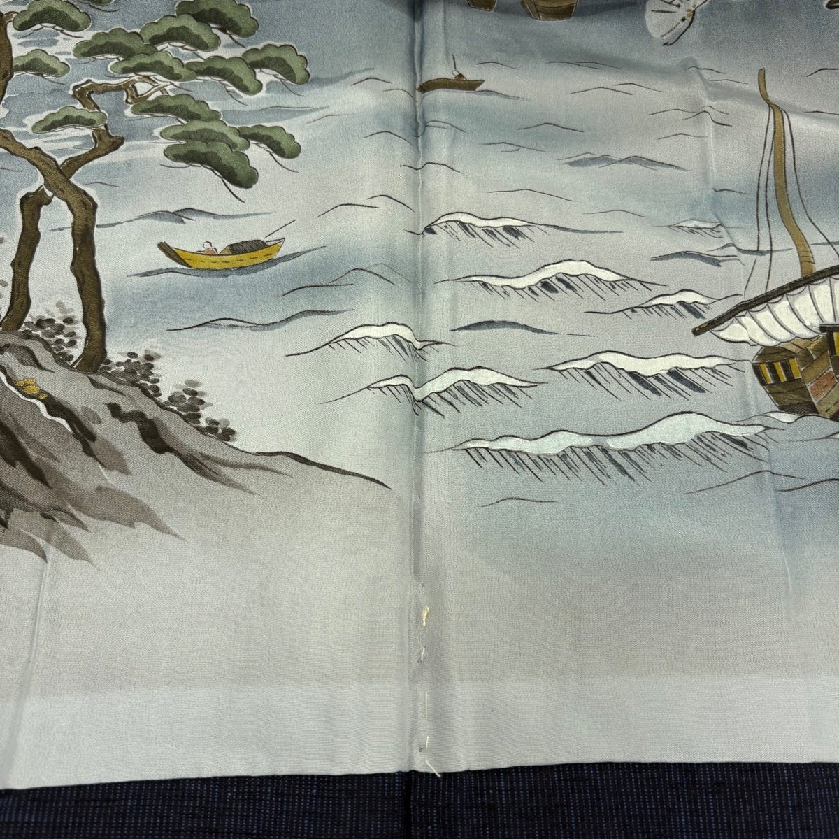 美品】 男着物 身丈150cm 裄丈72.5cm L 袷 アンサンブル 紬 紺色 正絹