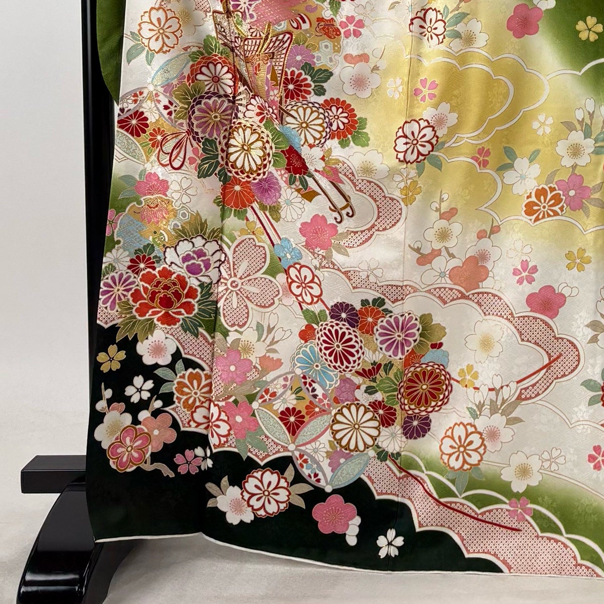 振袖 身丈168cm 裄丈66cm M 袷 袋帯フルセット 御所車 菊 金糸 金彩