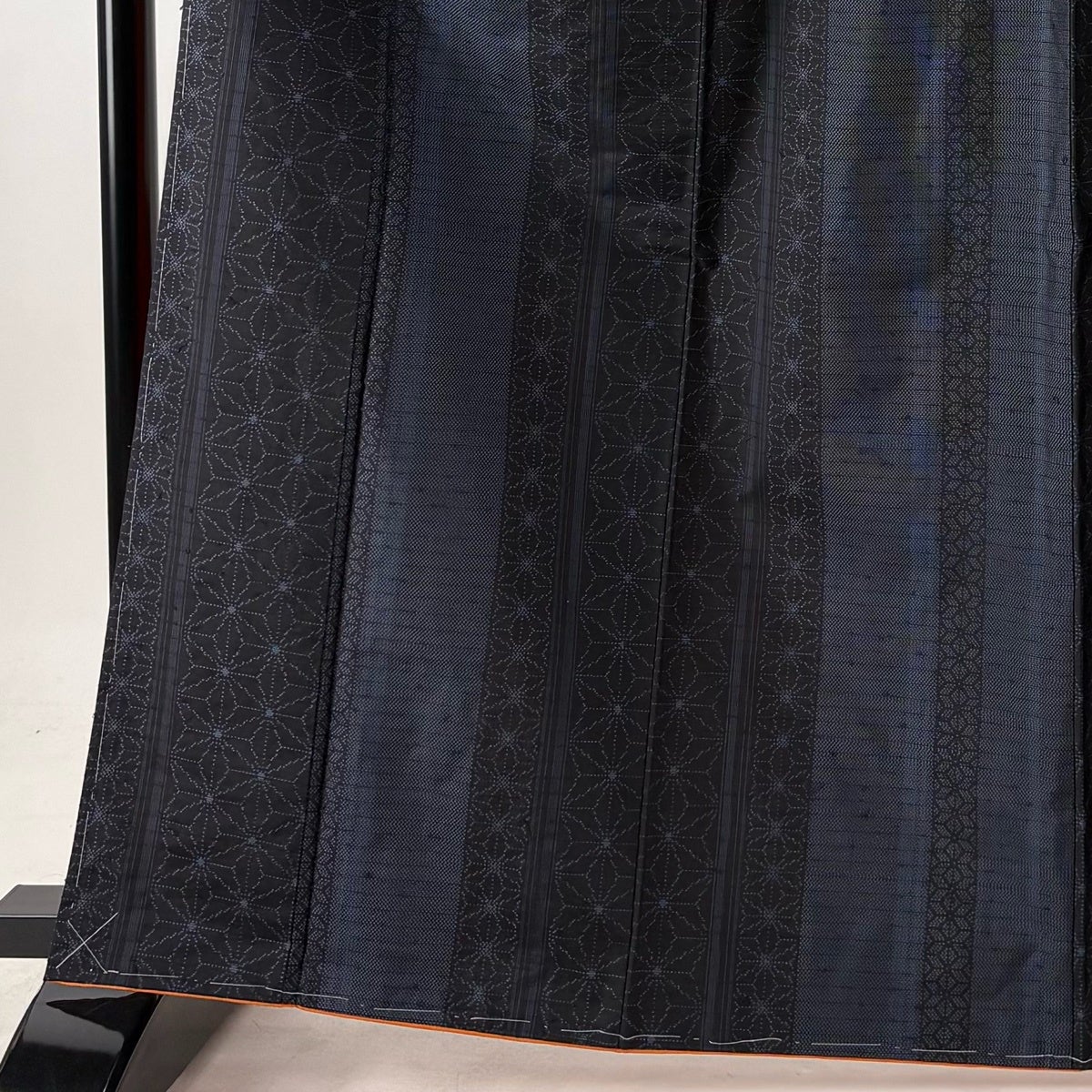 美品】 紬 身丈164cm 裄丈64cm M 袷 名古屋帯セット 麻の葉 縦縞 紺色