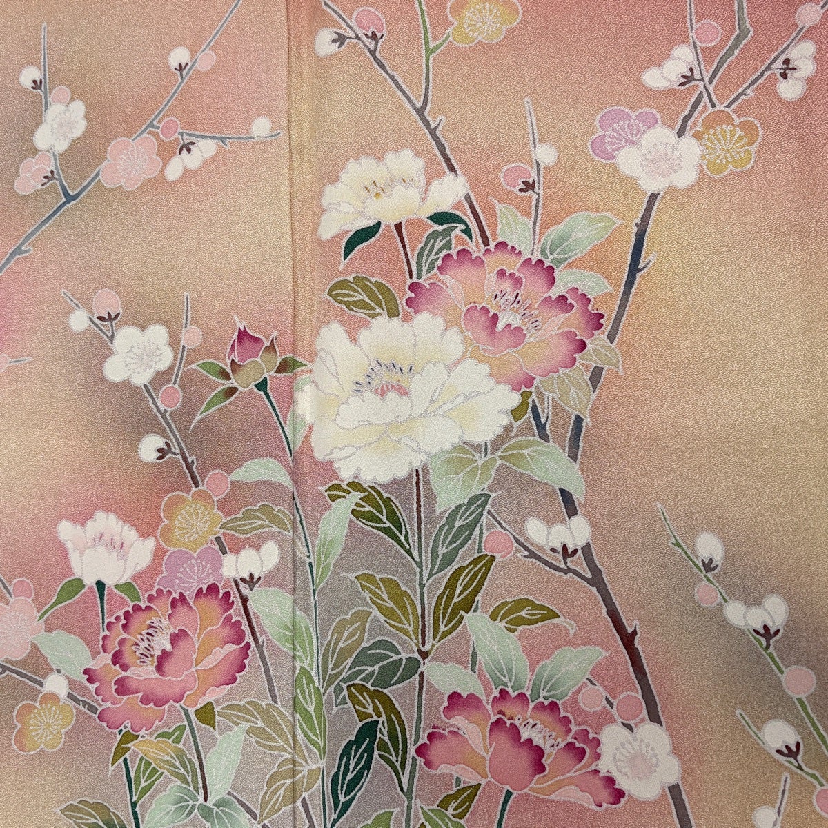 美品】 訪問着 身丈167cm 裄丈66cm M 袷 牡丹 枝梅 染め分け ぼかし