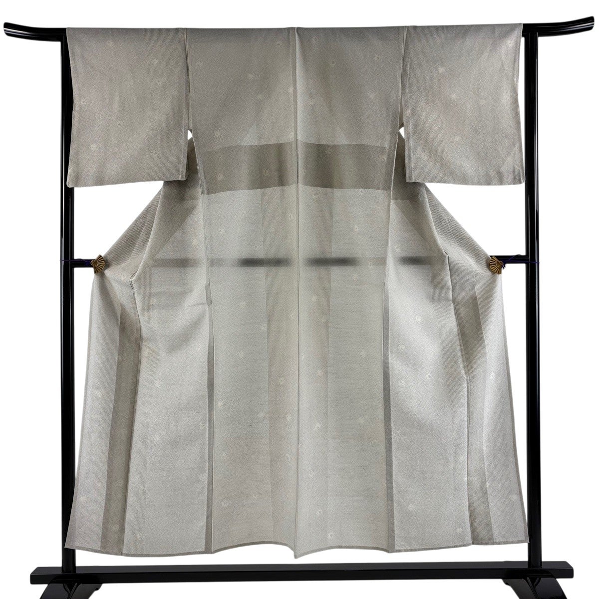 美品】 小紋 身丈153.5cm 裄丈63.5cm S 薄物 縞 幾何学 灰白 正絹 名品