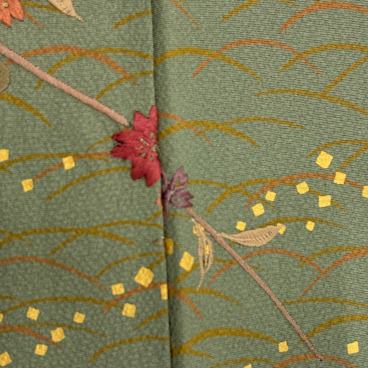 訪問着 身丈152cm 裄丈62cm S 袷 桜 芝 刺繍 金彩 山吹色 正絹 秀品