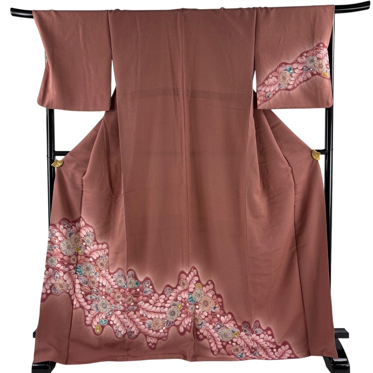 訪問着 身丈172cm 裄丈69cm L 袷 辻が花 道長取り 小豆色 正絹 秀品