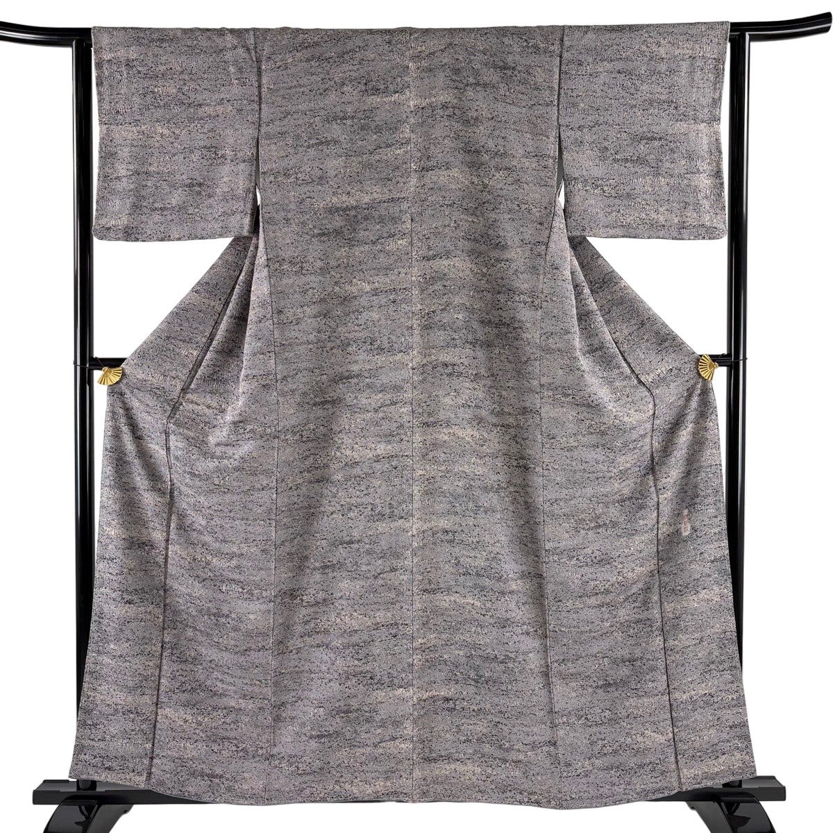 美品】 小紋 身丈159cm 裄丈63cm S 袷 陶彩染 幾何学 灰紫 正絹 秀品