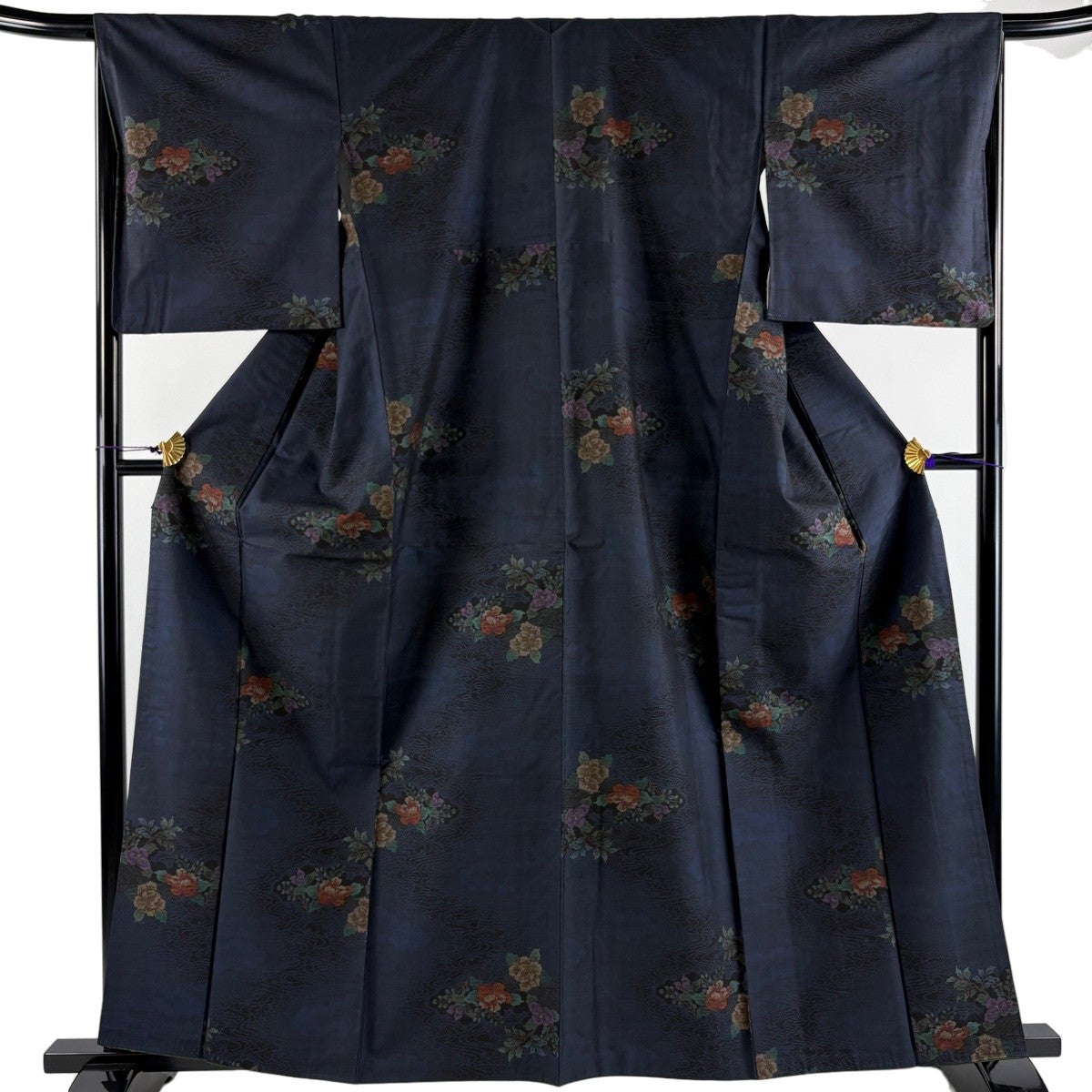 紬 身丈163cm 裄丈67.5cm L 袷 幾何学 灰紫 正絹 逸品｜中古・古着
