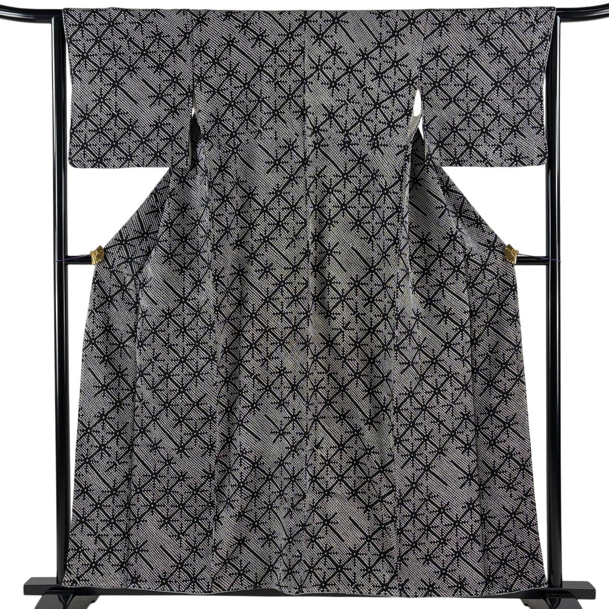 美品】 小紋 身丈156.5cm 裄丈64cm M 袷 幾何学模様 総絞り 黒 正絹 秀