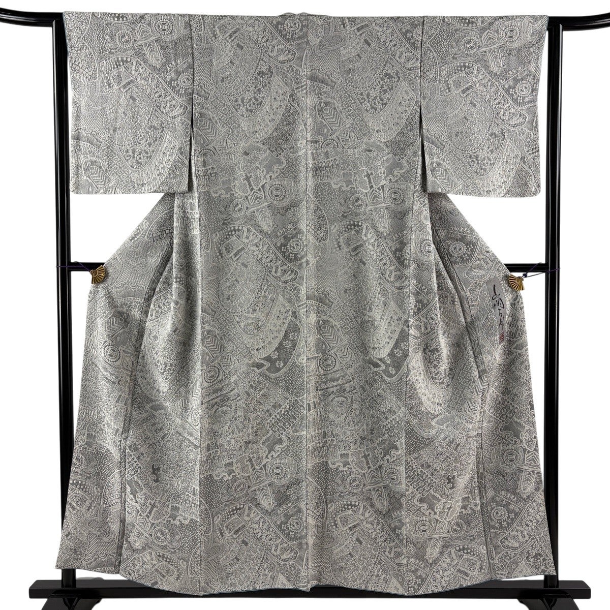 美品】 名古屋帯 逸品 山岡古都 草花 縞 茶色 正絹｜中古・古着