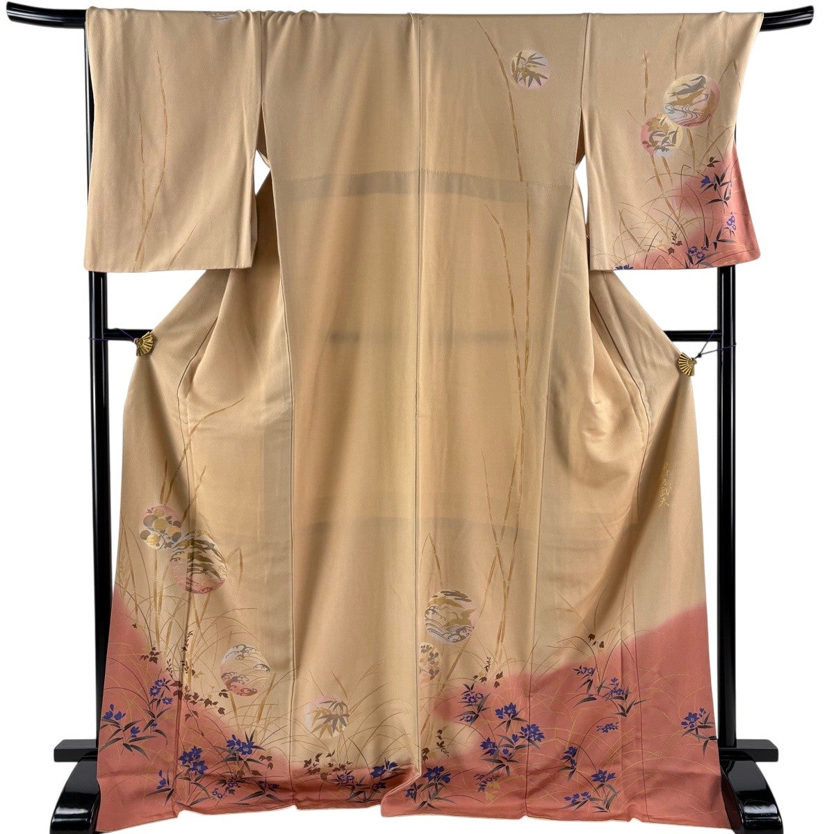 付下げ 身丈173.5cm 裄丈70cm L 袷 中村乃武夫 落款あり 鳥 草花 金彩