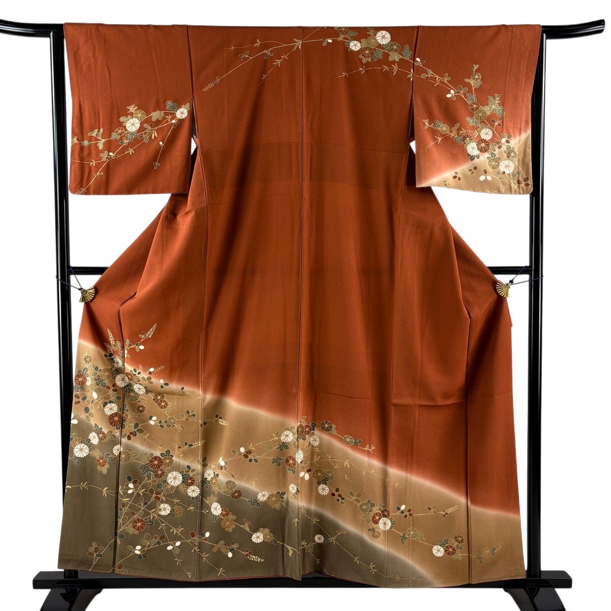 訪問着 身丈163.5cm 裄丈67.5cm L 袷 桜 菊 ぼかし 薄緑 正絹 名品