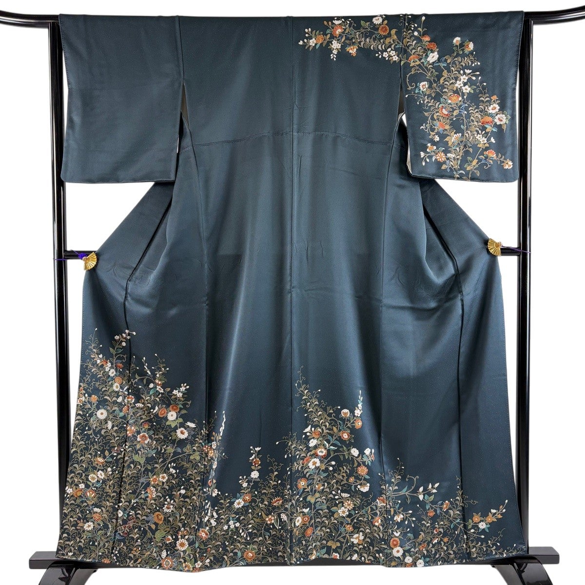 美品】 訪問着 身丈165cm 裄丈67.5cm L 袷 辻が花柄 ぼかし 灰緑 正絹