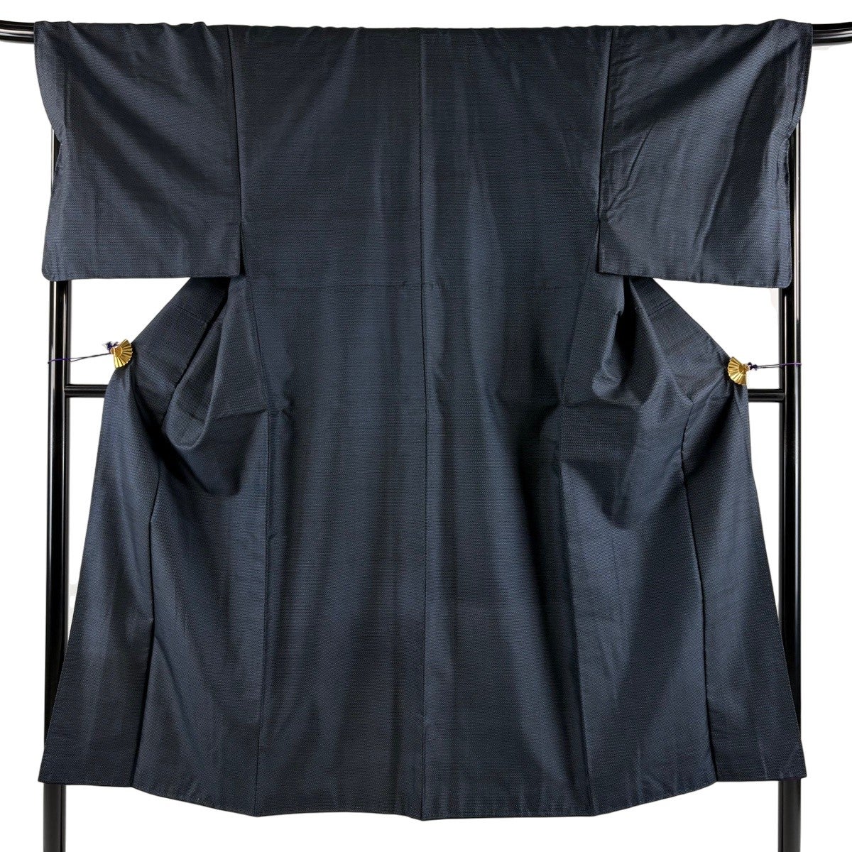 美品】 男着物 身丈150cm 裄丈72.5cm L 袷 アンサンブル 紬 紺色 正絹