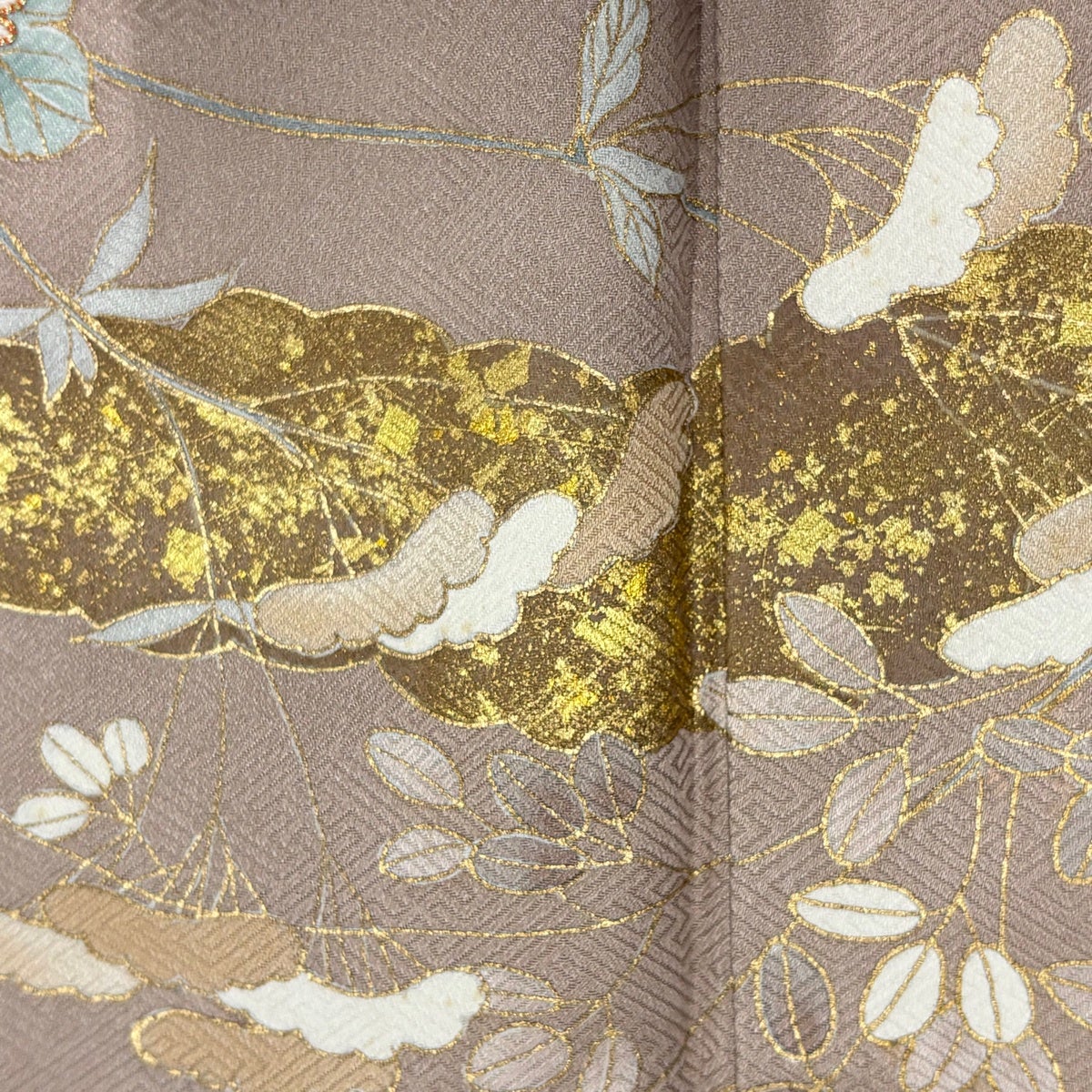 訪問着 身丈165cm 裄丈66.5cm M 袷 草花 雲文 金糸 金彩 薄小豆 正絹