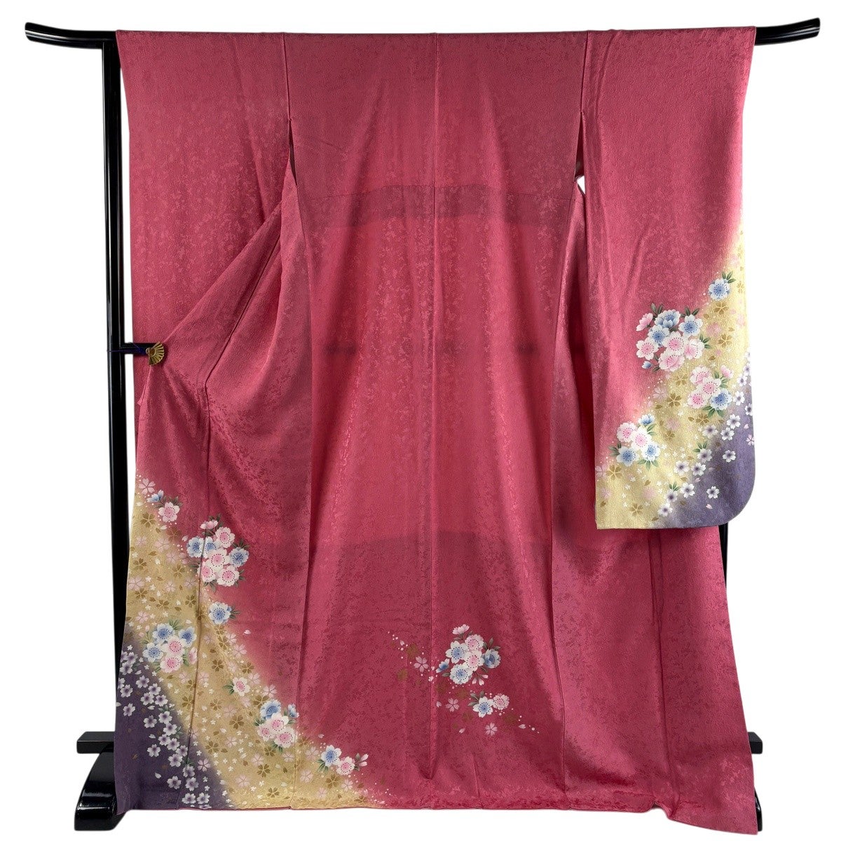 振袖 身丈173.5cm 裄丈67cm M 袷 花丸文 桜 染め分け 金彩 ピンク 正絹