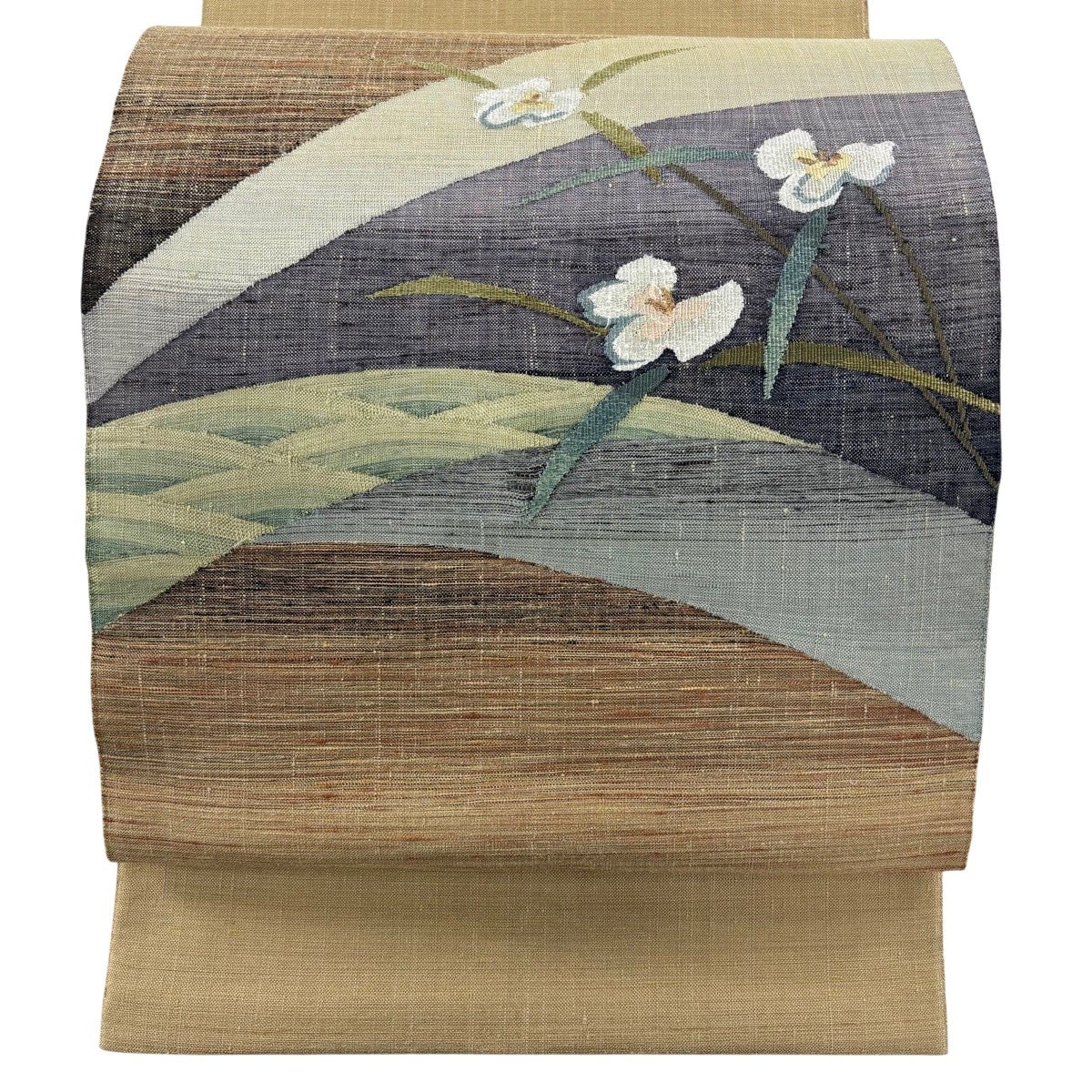美品】 袋帯 秀品 華文 華唐草 金彩 刺繍 ベージュ お太鼓柄 正絹
