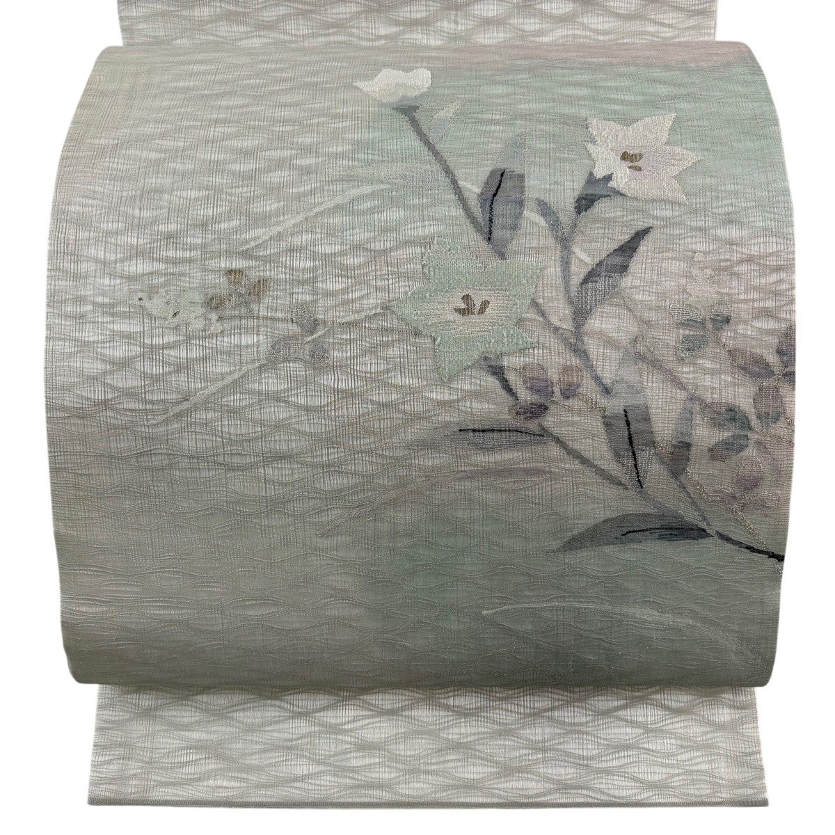 袋帯 秀品 夏帯 絽 秋草 流水 金銀糸 灰紫 六通 正絹｜中古・古着