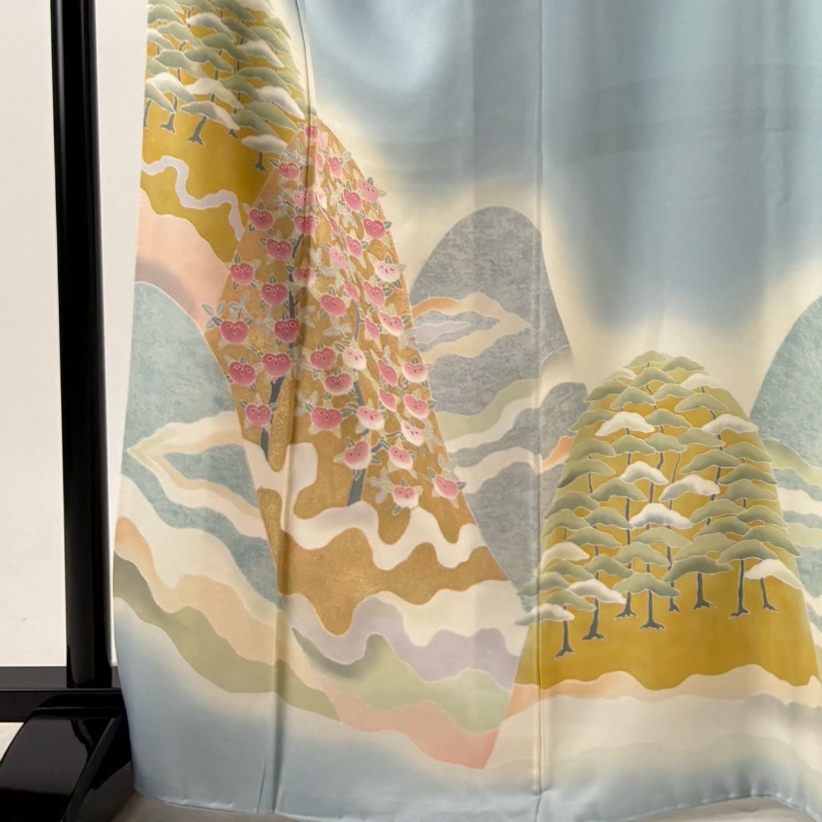 訪問着 身丈167.5cm 裄丈67.5cm L 袷 落款あり 松 橘 金彩 ぼかし 水色