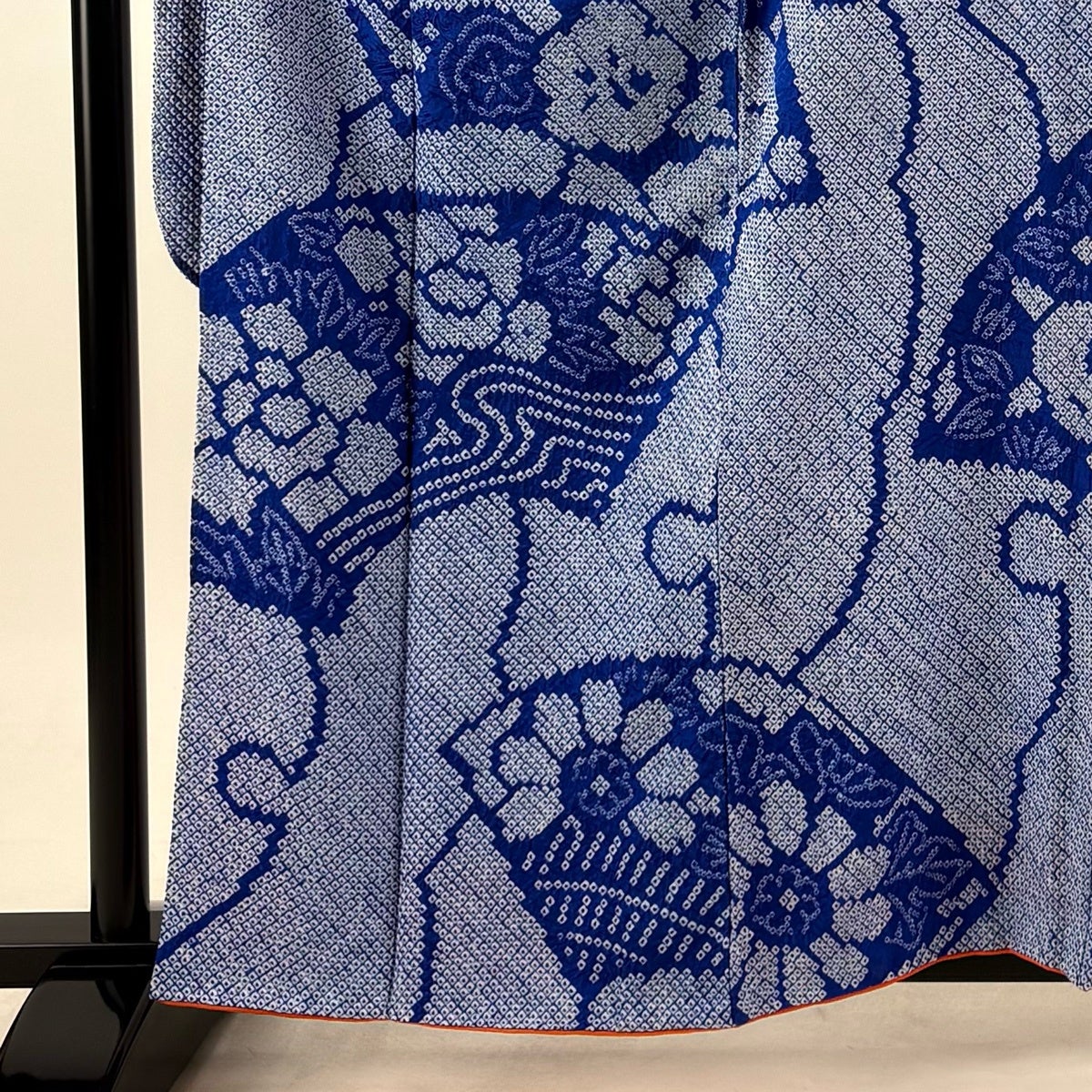 振袖 身丈158.5cm 裄丈64cm M 袷 扇面 草花 総絞り 青 正絹 秀品｜中古