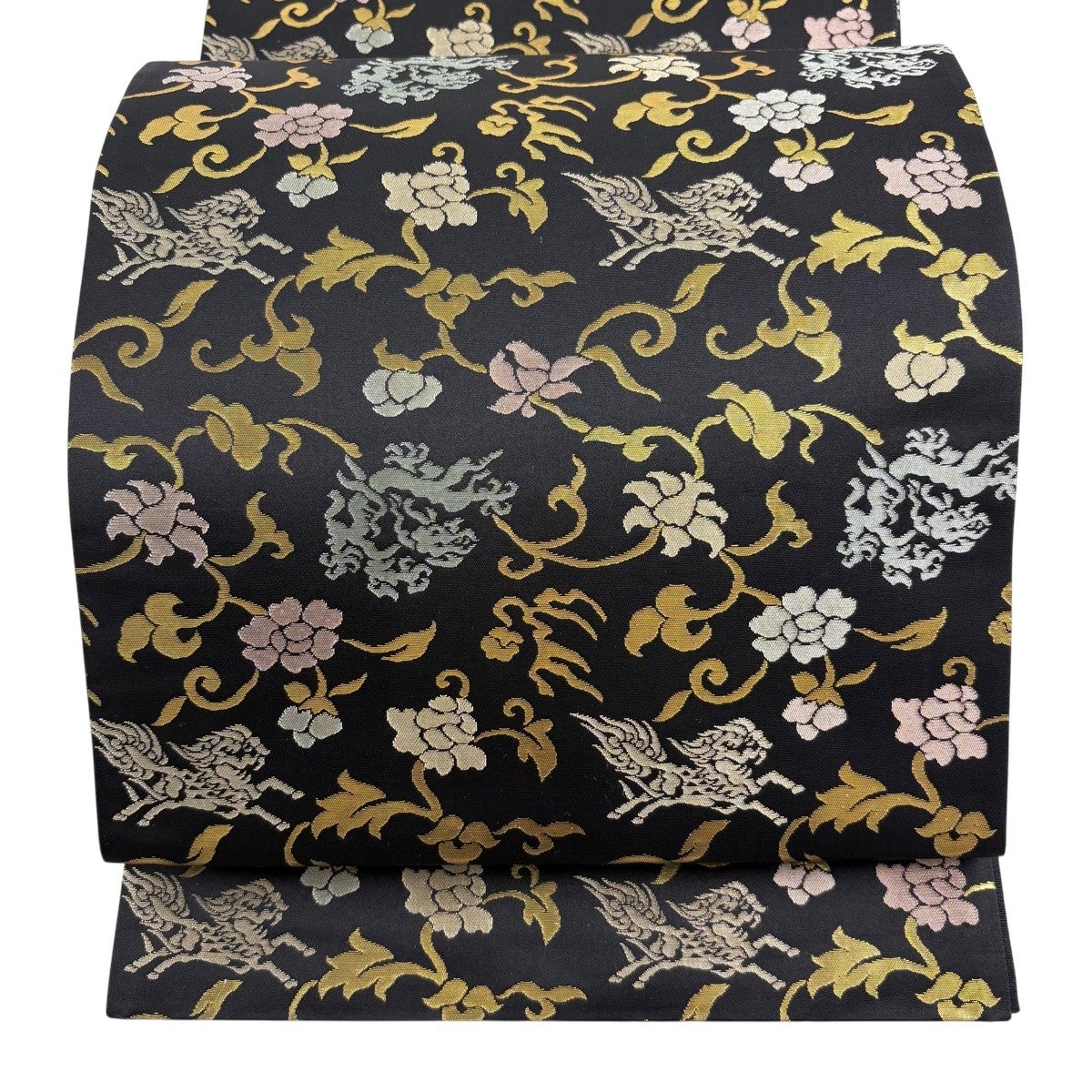 美品】 袋帯 秀品 花唐草 箔 墨色 六通 正絹｜中古・古着・リサイクル