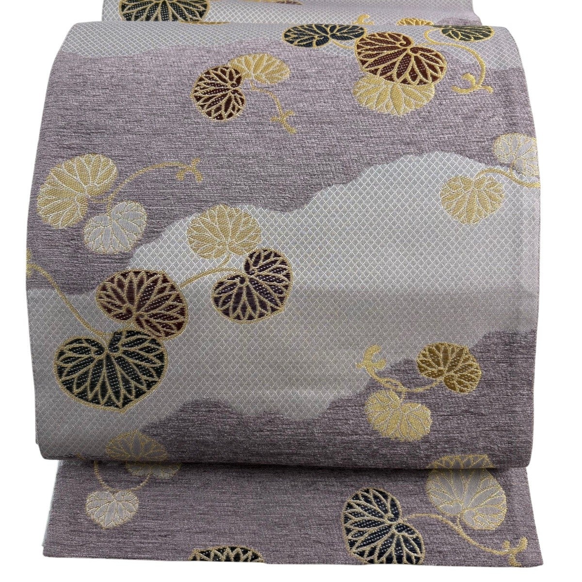 美品】 袋帯 名品 宝葵文様 金糸 薄紫 六通 正絹｜中古・古着