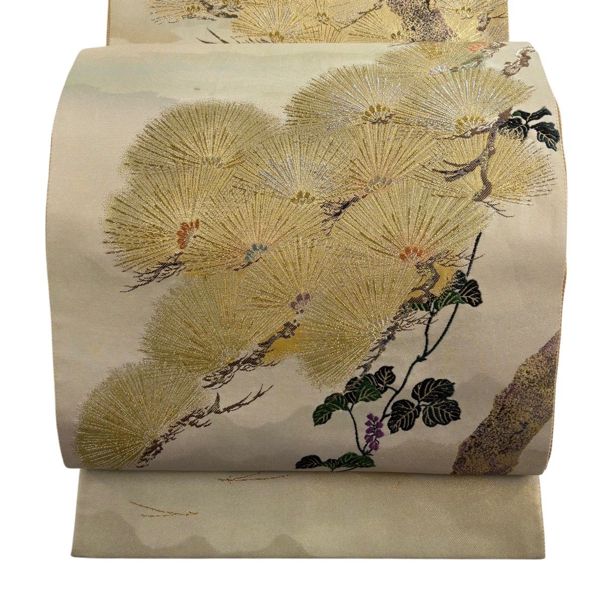 袋帯 秀品 松寿薫風 松 金銀糸 箔 茶緑色 お太鼓柄 正絹｜中古・古着