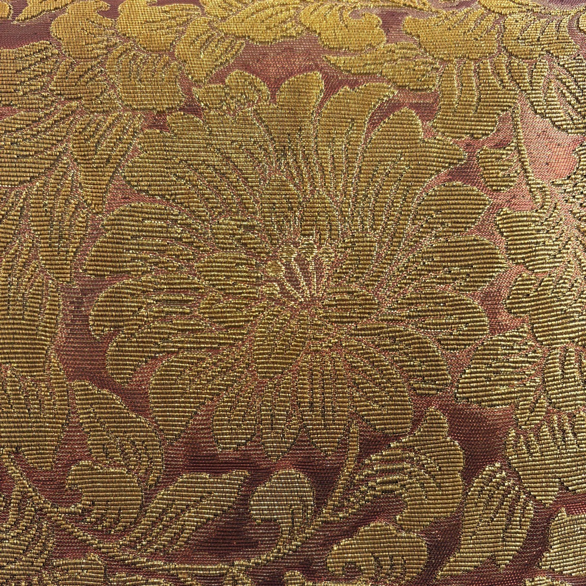 美品】 袋帯 秀品 花唐草 金糸 箔 赤茶 全通 正絹｜中古・古着