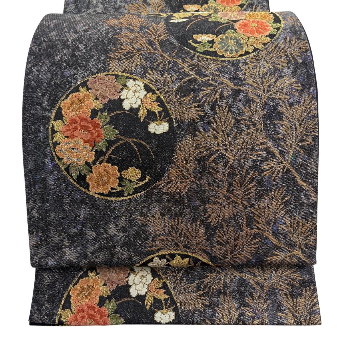 美品】 袋帯 秀品 草花 樹木 金銀糸 箔 薄緑 六通 正絹｜中古・古着