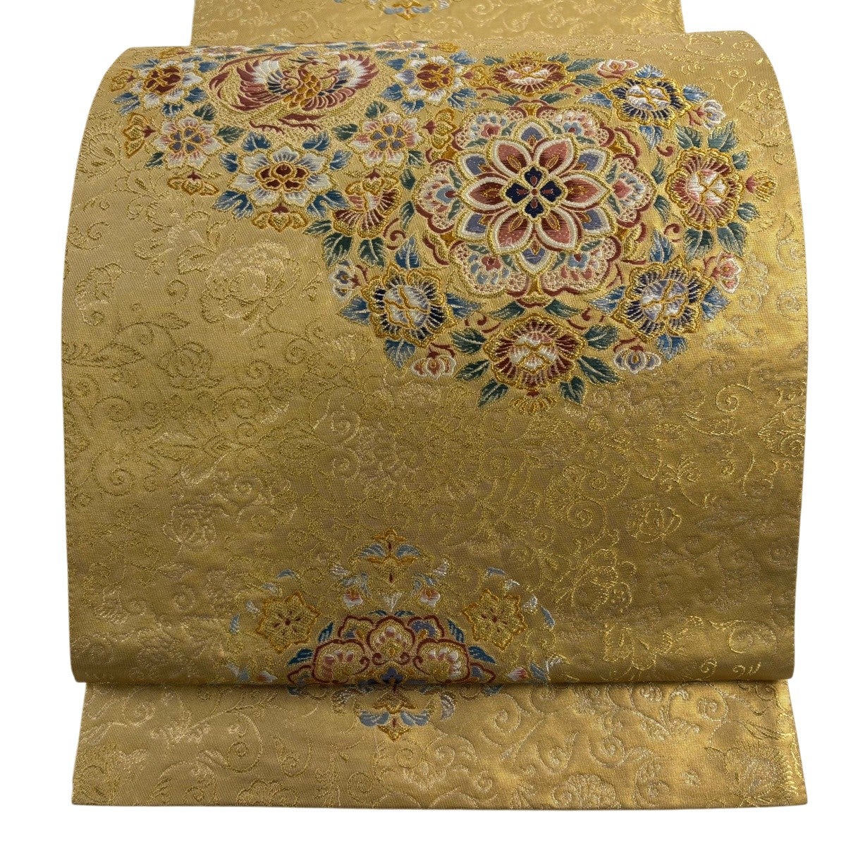 美品】 袋帯 秀品 華文 鳥 金銀糸 箔 金色 六通 正絹｜中古・古着