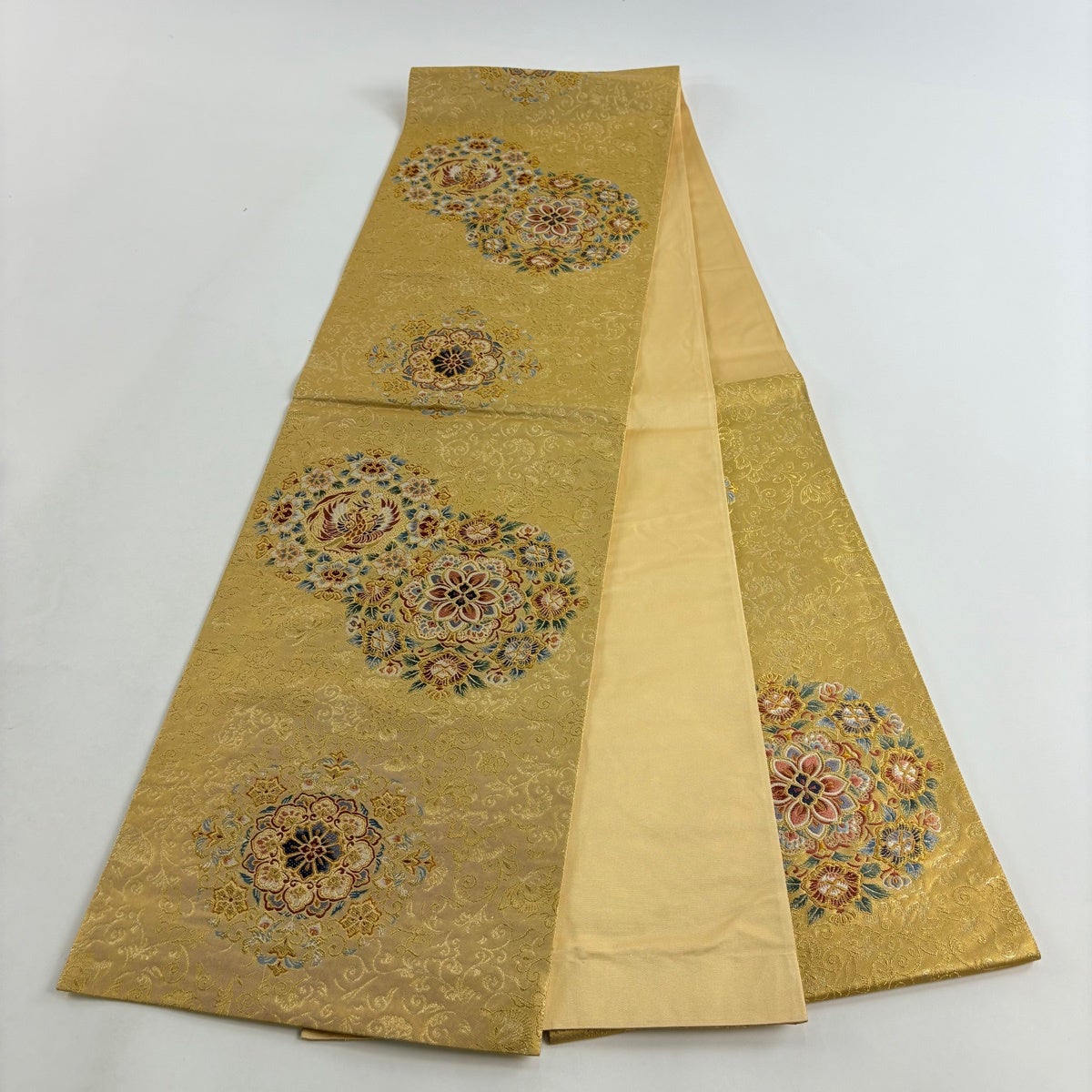 美品】 袋帯 秀品 華文 鳥 金銀糸 箔 金色 六通 正絹｜中古・古着