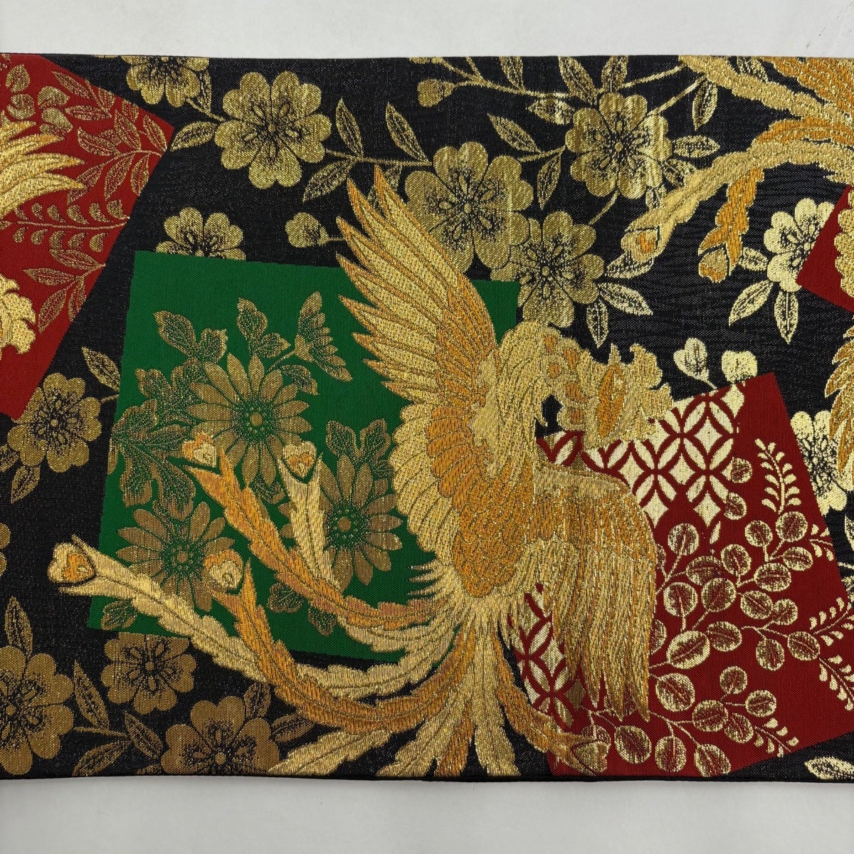 美品】 袋帯 秀品 桜 鳳凰 金糸 箔 墨色 六通 正絹｜中古・古着