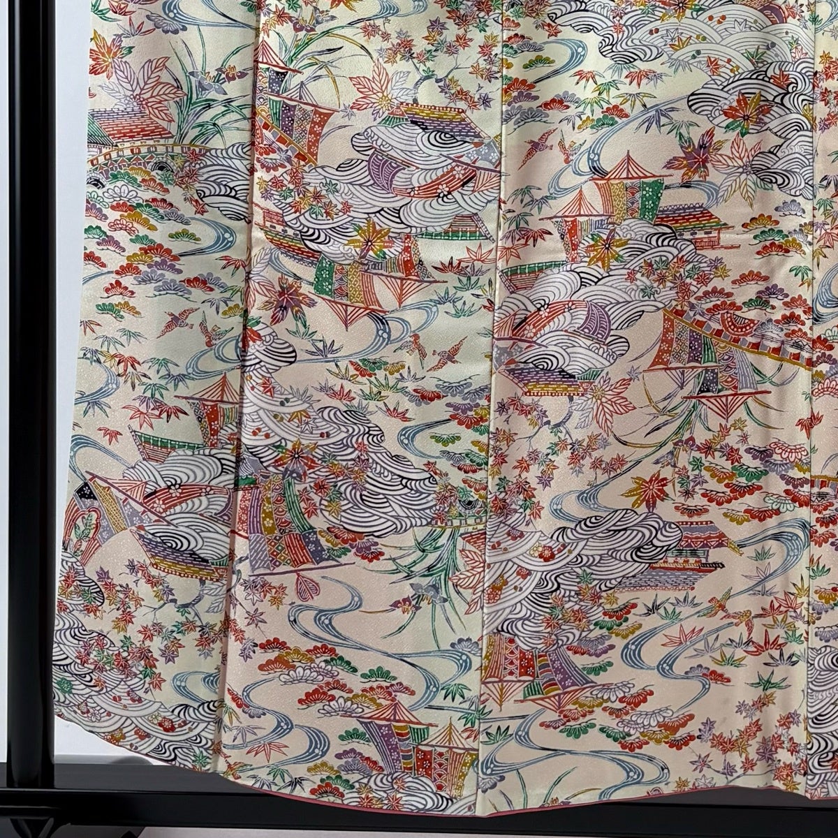 小紋 身丈156.5cm 裄丈64cm M 袷 船 松竹梅 クリーム 正絹 優品｜中古