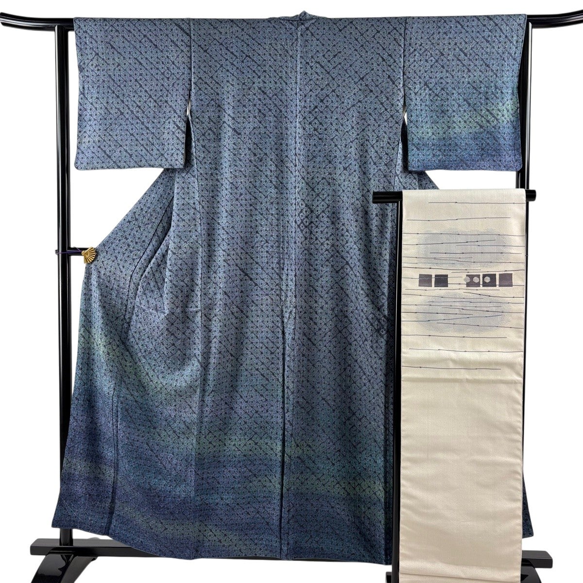 美品】 付下げ 身丈157.5cm 裄丈63.5cm S 袷 袋帯セット 幾何学模様 裾