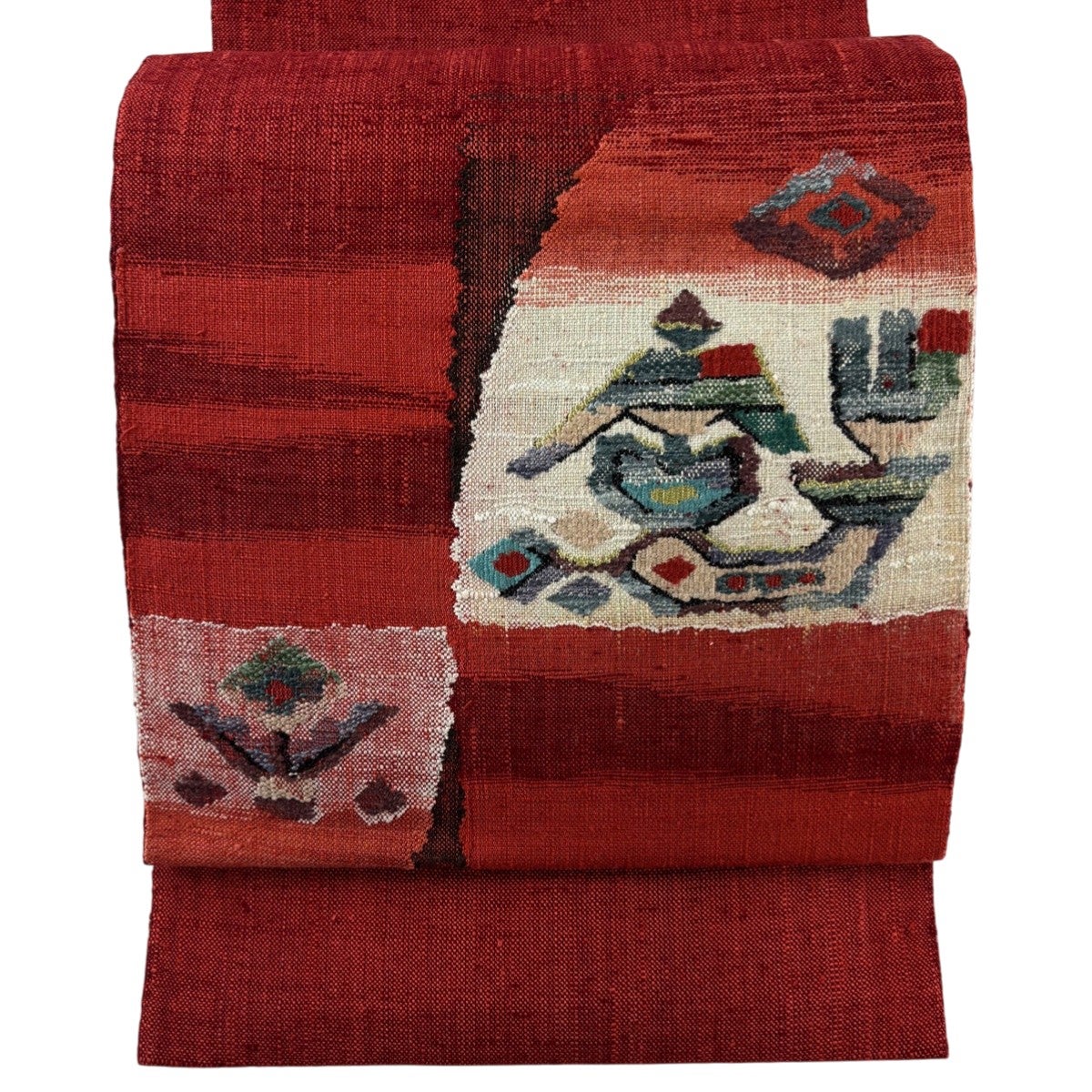 美品】 名古屋帯 優品 夏帯 松葉仕立て 八寸名古屋帯 赤 正絹｜中古