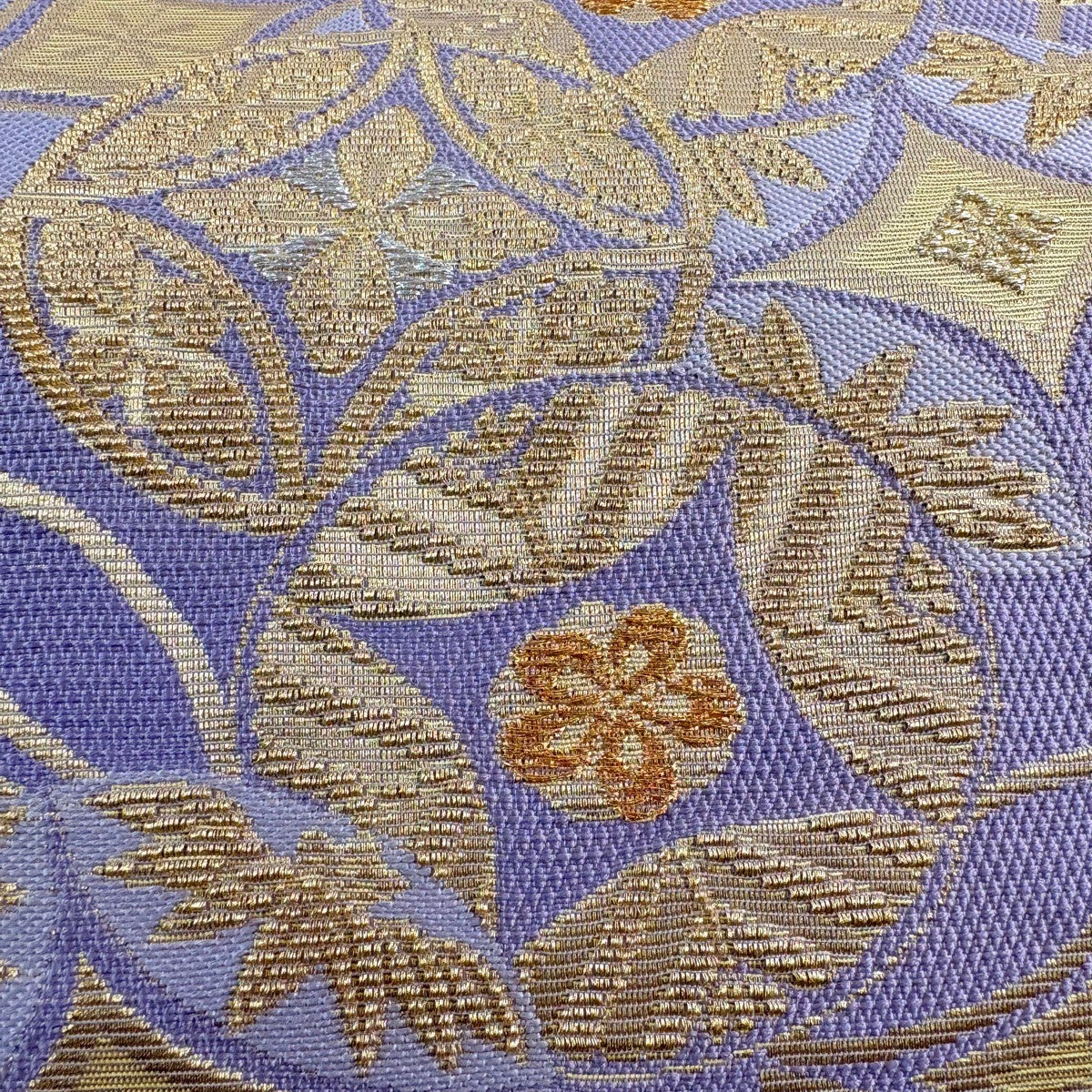 502my92◇織宝 石畳 市松文 梅 金糸 銀通し 六通 袋帯◇未使用に近い 美品】 袋帯 名品 松竹梅 七宝 金銀糸 箔 薄紫 六通 正絹｜中古・古着