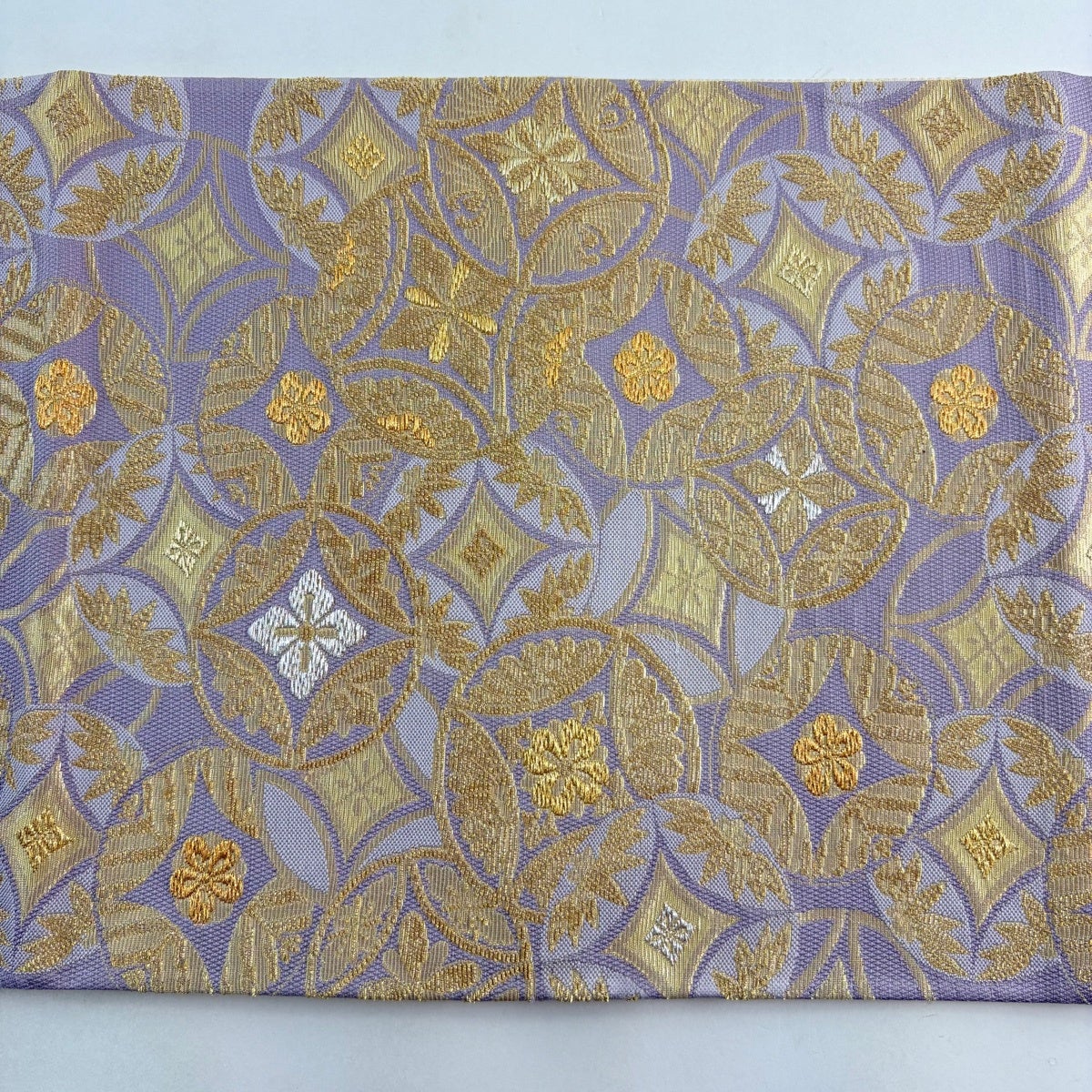 美品】 袋帯 名品 松竹梅 七宝 金銀糸 箔 薄紫 六通 正絹｜中古・古着