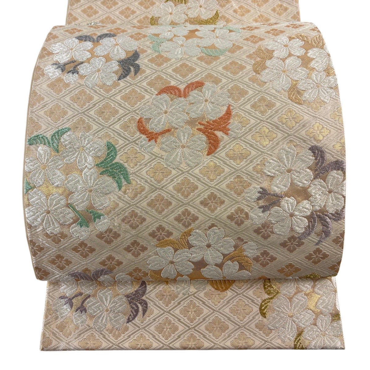 美品】 袋帯 逸品 落款あり 山口弘躬監修 松皮地桜花文 唐織 箔