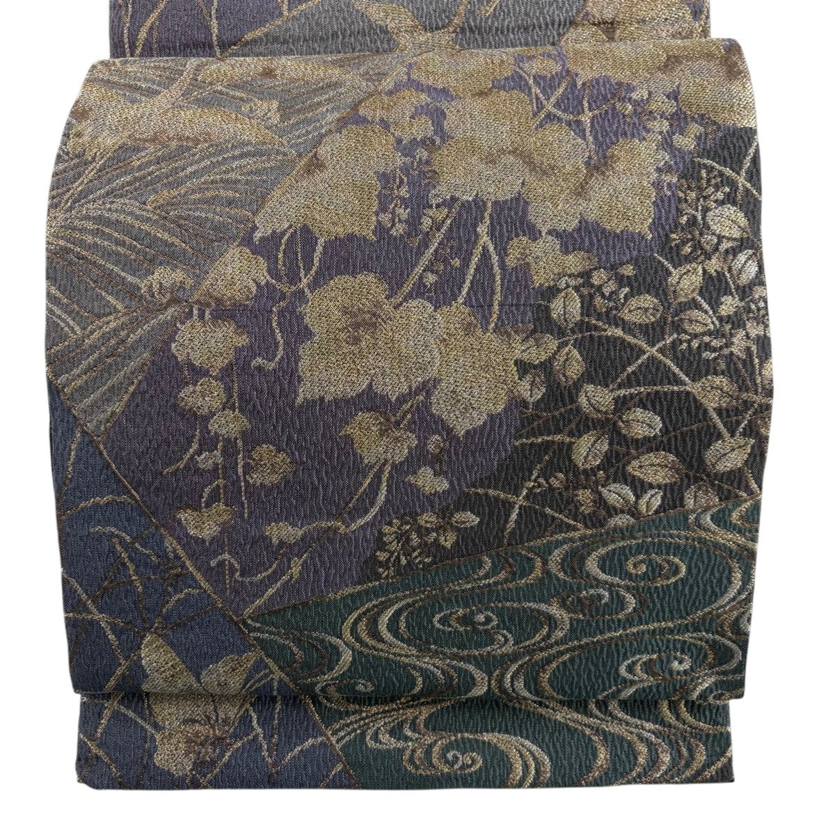 美品】 袋帯 名品 じゅらく 落款あり 横山大観 樹木 箔 金糸 金色 六通
