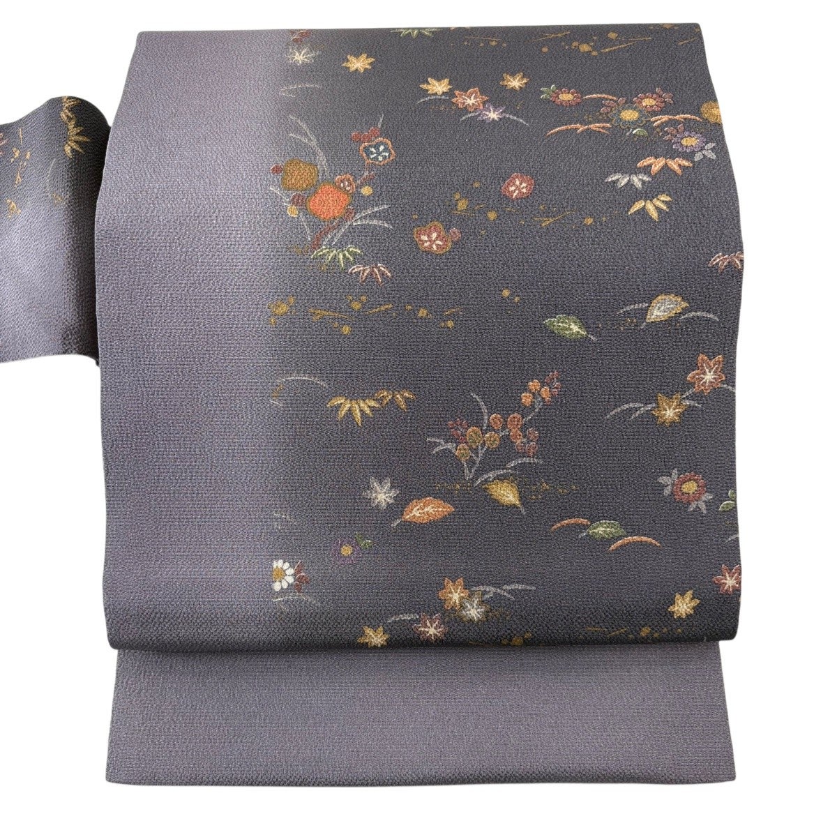 美品】 名古屋帯 秀品 落款あり 折り鶴 草花 縮緬 染め分け 山吹茶色