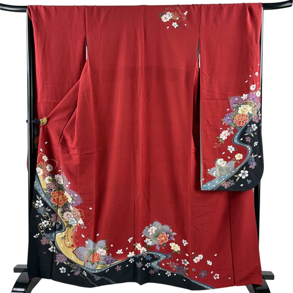 振袖 身丈163.5cm 裄丈68.5cm L 袷 牡丹 手毬 金糸 金彩 赤 正絹 秀品