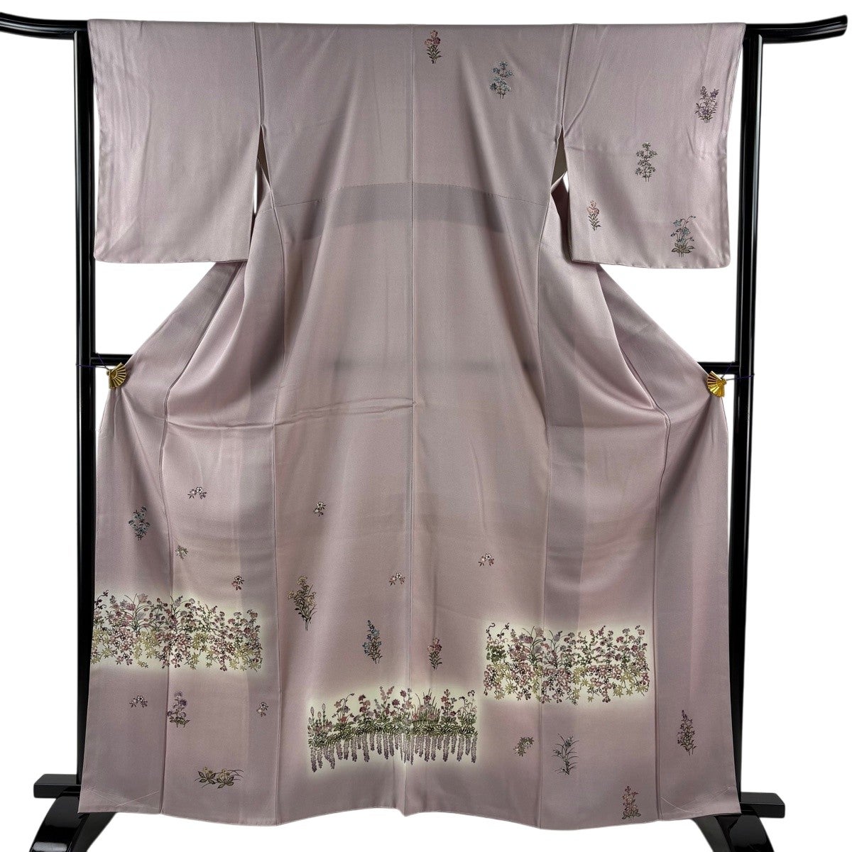 付下げ 身丈162cm 裄丈64cm M 袷 草花 ぼかし 薄紫 正絹 秀品｜中古