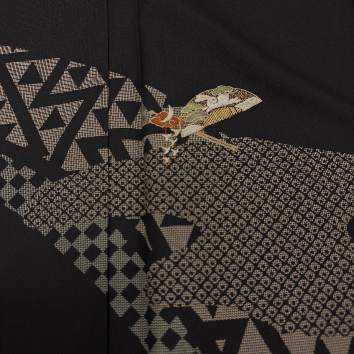 訪問着 身丈166cm 裄丈69cm L 袷 櫛 ヱ霞 刺繍 金糸 墨色 正絹 名品