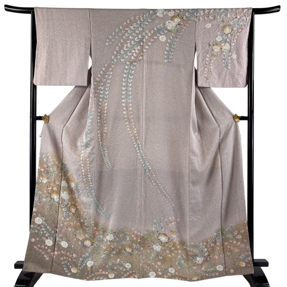 訪問着 身丈165cm 裄丈64.5cm M 袷 草花 絞り 金彩 薄小豆 正絹 名品