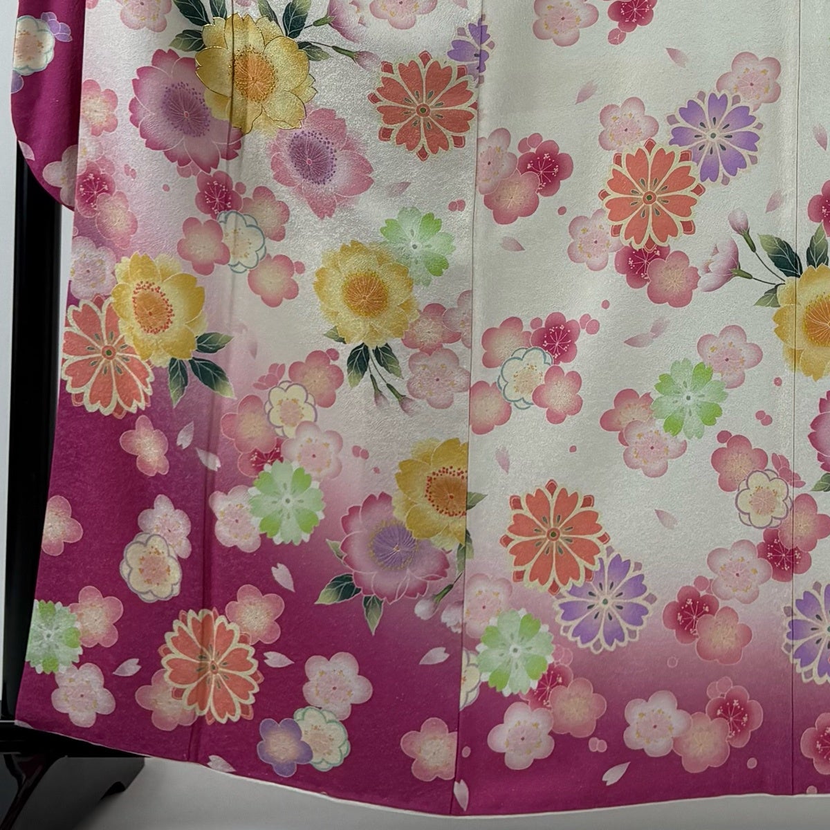 美品】 振袖 身丈162.5cm 裄丈68.5cm L 袷 鈴乃屋 桜 梅 銀通し 金彩